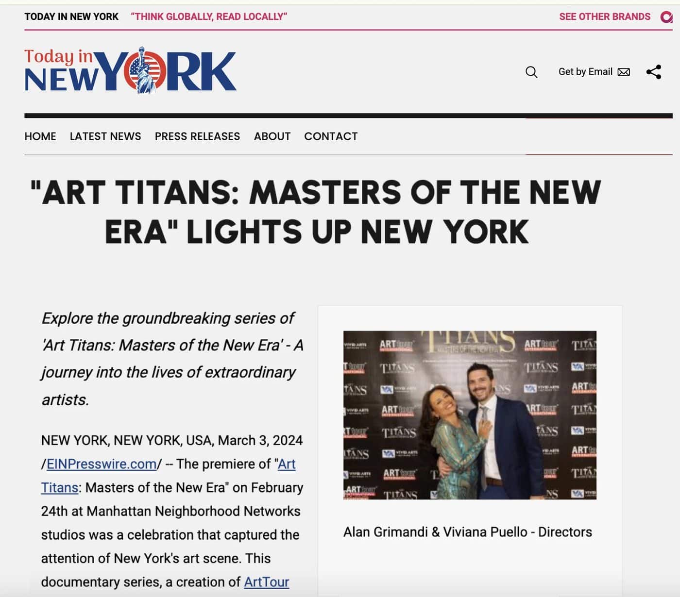 Art Titans press feature on Today in New York