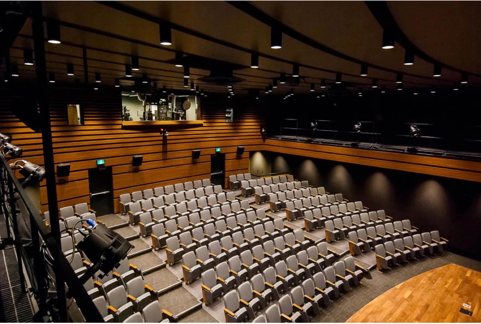 Innis Town Hall seating and wood-panelled walls