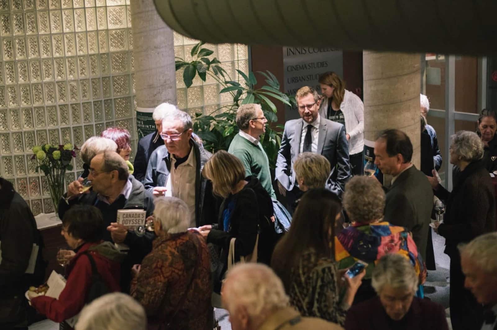 A reception in the Innis College lobby
