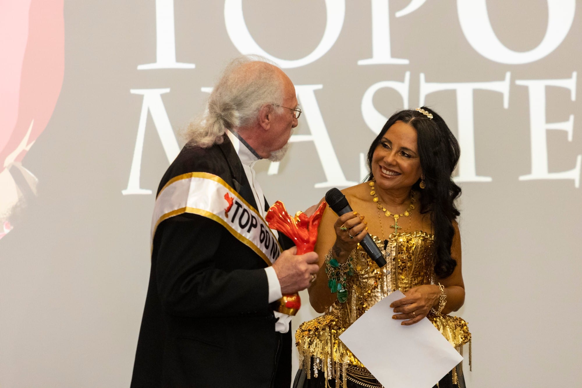 Viviana Puello with an honoree at the 2023 ceremony, Museum of Arts and Design, New York